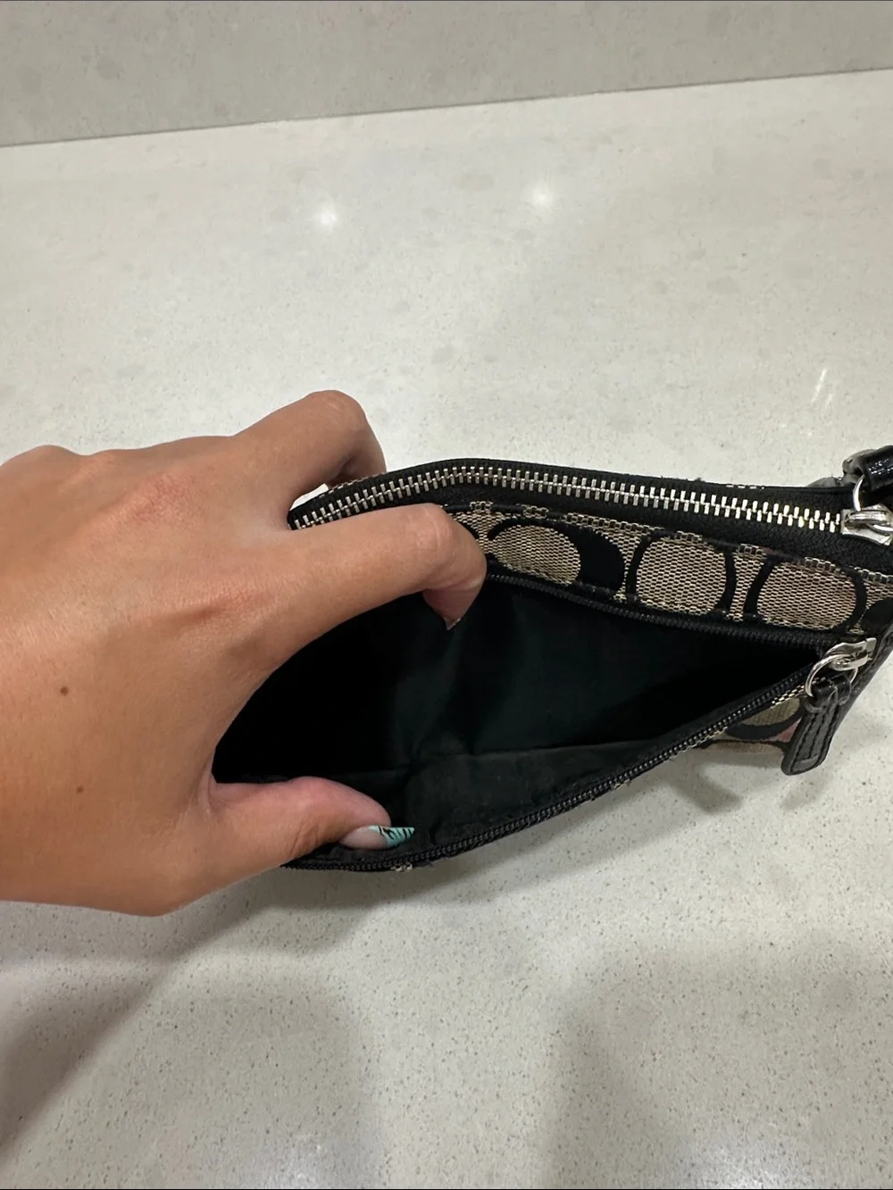 Coach Black and Tan Signature Canvas Wristlet